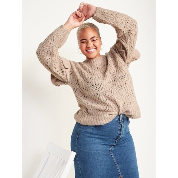 Old Navy Ruffle-Trim Pointelle-Knit Sweater Plus Size 3X Cream Oatmeal 742590 - Picture 10 of 12